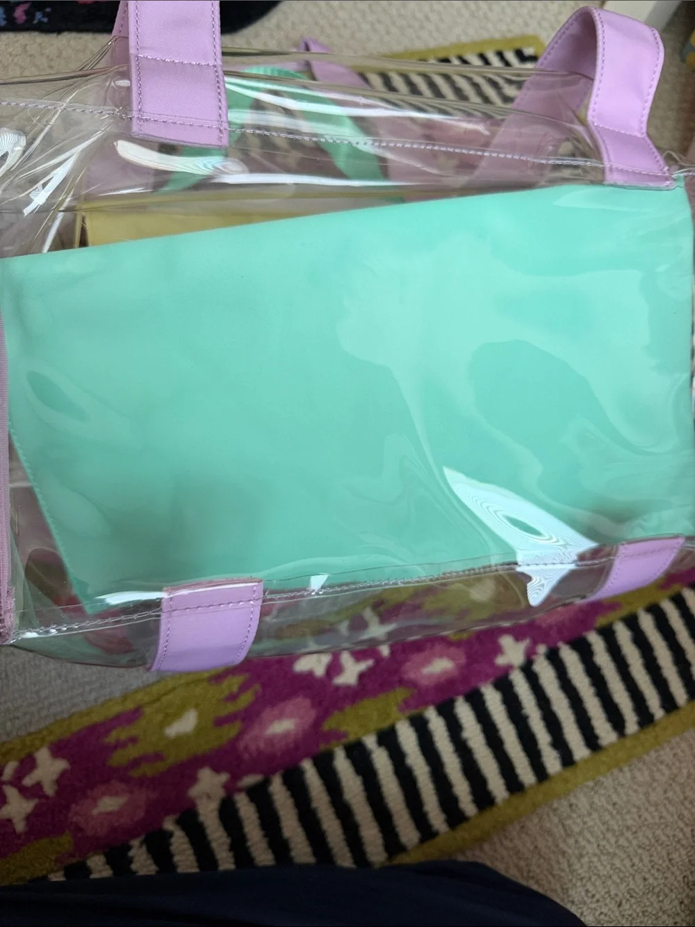Stoney Clover Lane Clear Tote with Lavender Trim, Mint Base & Yellow Pouch